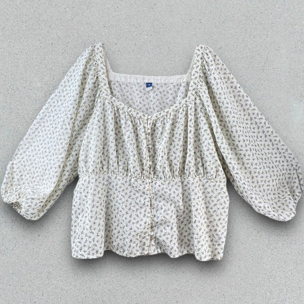 Old Navy Peplum Blouse Womens Plus 3X Ditsy Floral Long Sleeve Metallic